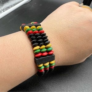 Unique Rasta Wood Beaded Stretch Handmade Bracelet